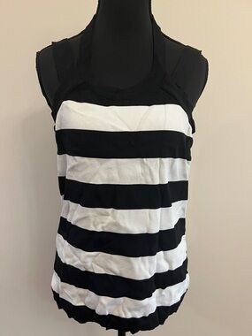 Cache Black and White Striped Tank Top